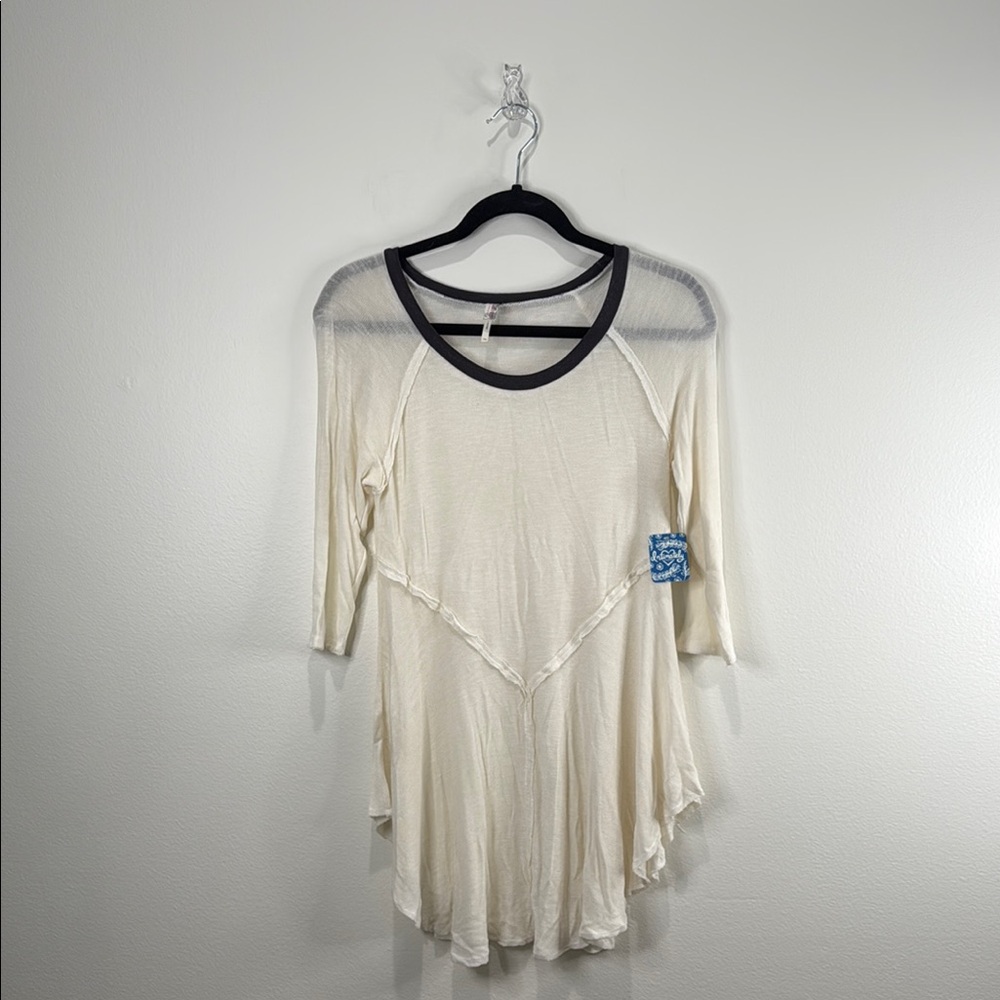 Free People Cream and Gray Asymmetrical 3/4 Sleeve Tunic
